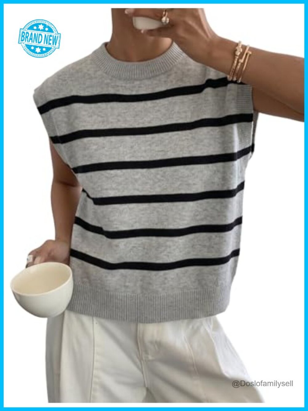 Womens Cap Sleeve Sweater Vest Mock Neck Ribbed Knit Loose Fit